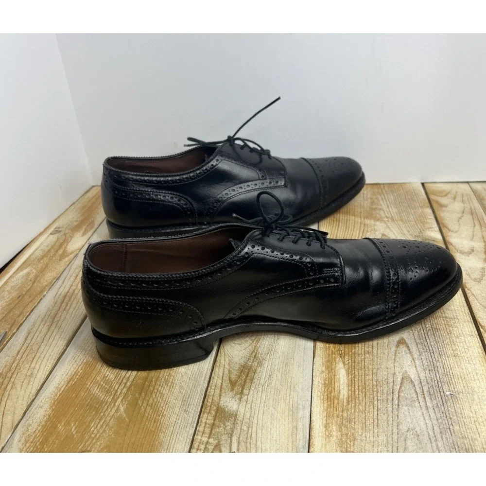 Allen Edmonds ‎ Mens 9 C Sanford Black Leather Cap Toe Dress Oxford w/Box